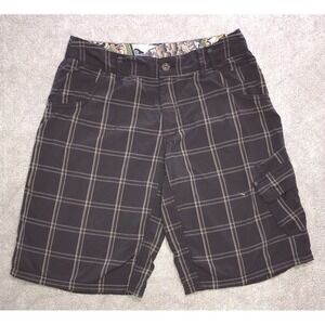 Men's Lululemon Black Gray Wet Dry Warm Plaid Cargo Shorts‎ Waist Size 34